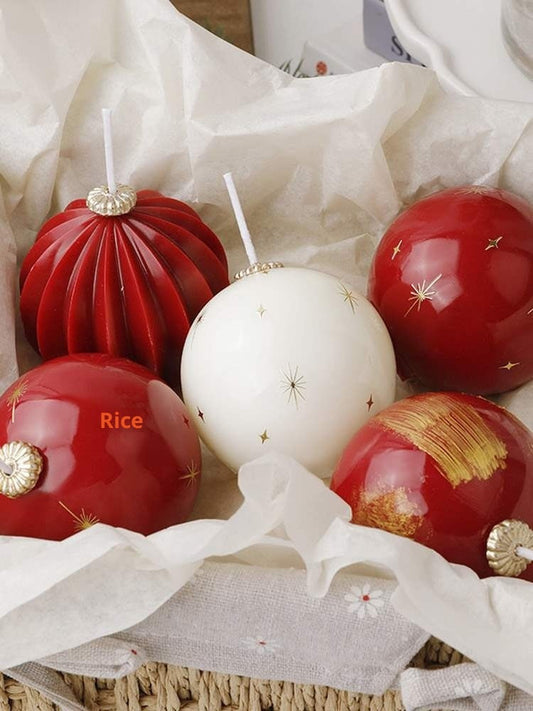 KTX-692179 Decorative Aromatherapy Spherical Candle Set in Red and White - 2 Packs of Lantern and Sphere Styles