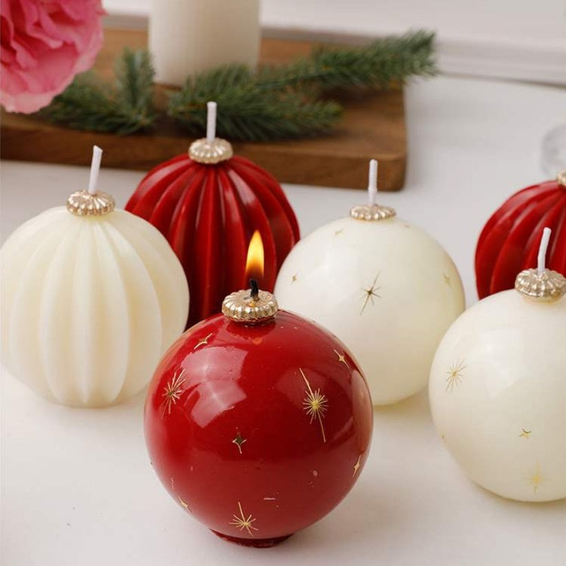 KTX-692179 Decorative Aromatherapy Spherical Candle Set in Red and White - 2 Packs of Lantern and Sphere Styles
