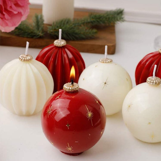KTX-692179 Decorative Aromatherapy Spherical Candle Set in Red and White - 2 Packs of Lantern and Sphere Styles