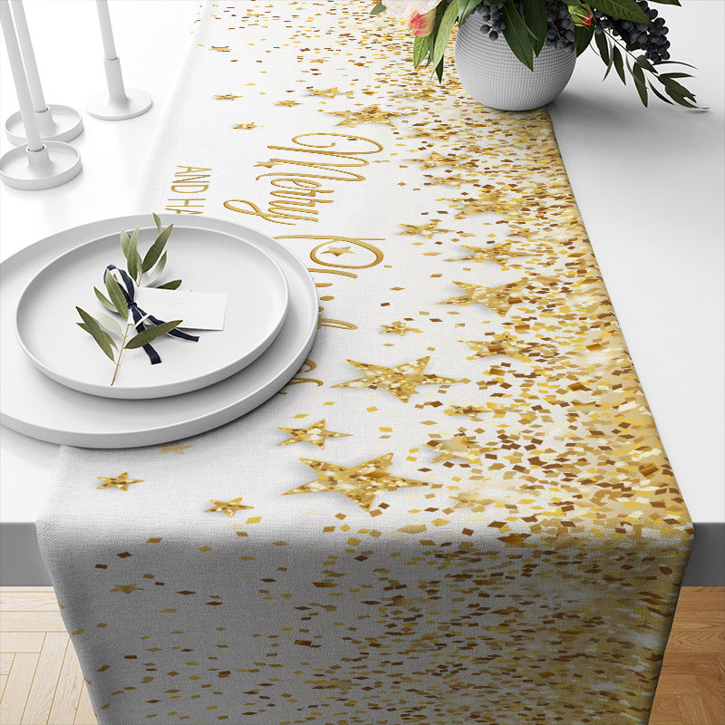 KTX-693331 Linen Insulated Christmas Table Runner with Striped and Plaid Patterns, 33x183CM