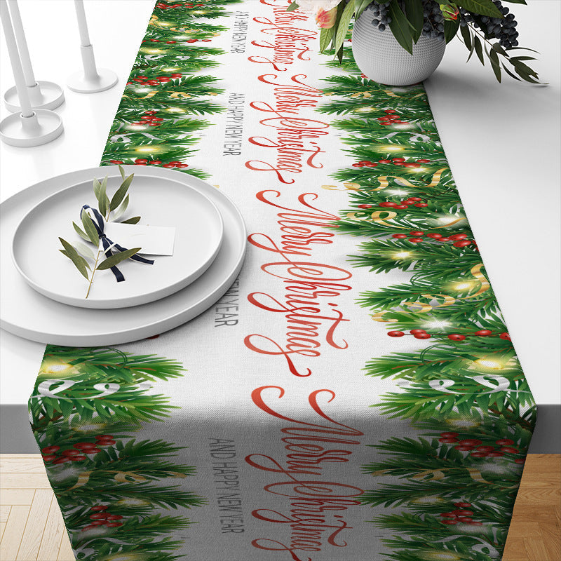 KTX-693331 Linen Insulated Christmas Table Runner with Striped and Plaid Patterns, 33x183CM