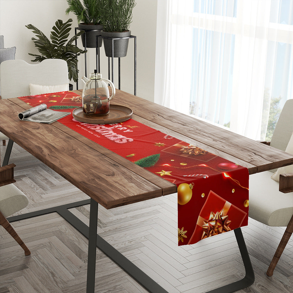 KTX-693331 Linen Insulated Christmas Table Runner with Striped and Plaid Patterns, 33x183CM