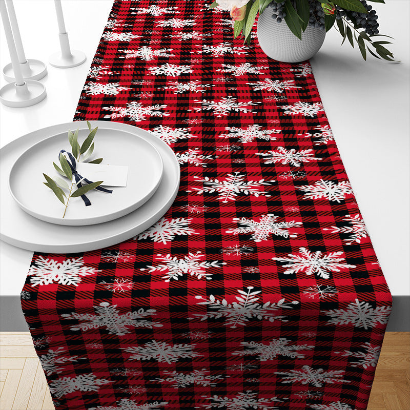 KTX-693331 Linen Insulated Christmas Table Runner with Striped and Plaid Patterns, 33x183CM