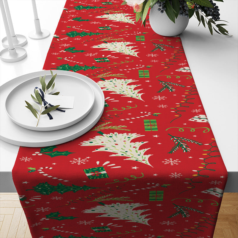 KTX-693331 Linen Insulated Christmas Table Runner with Striped and Plaid Patterns, 33x183CM