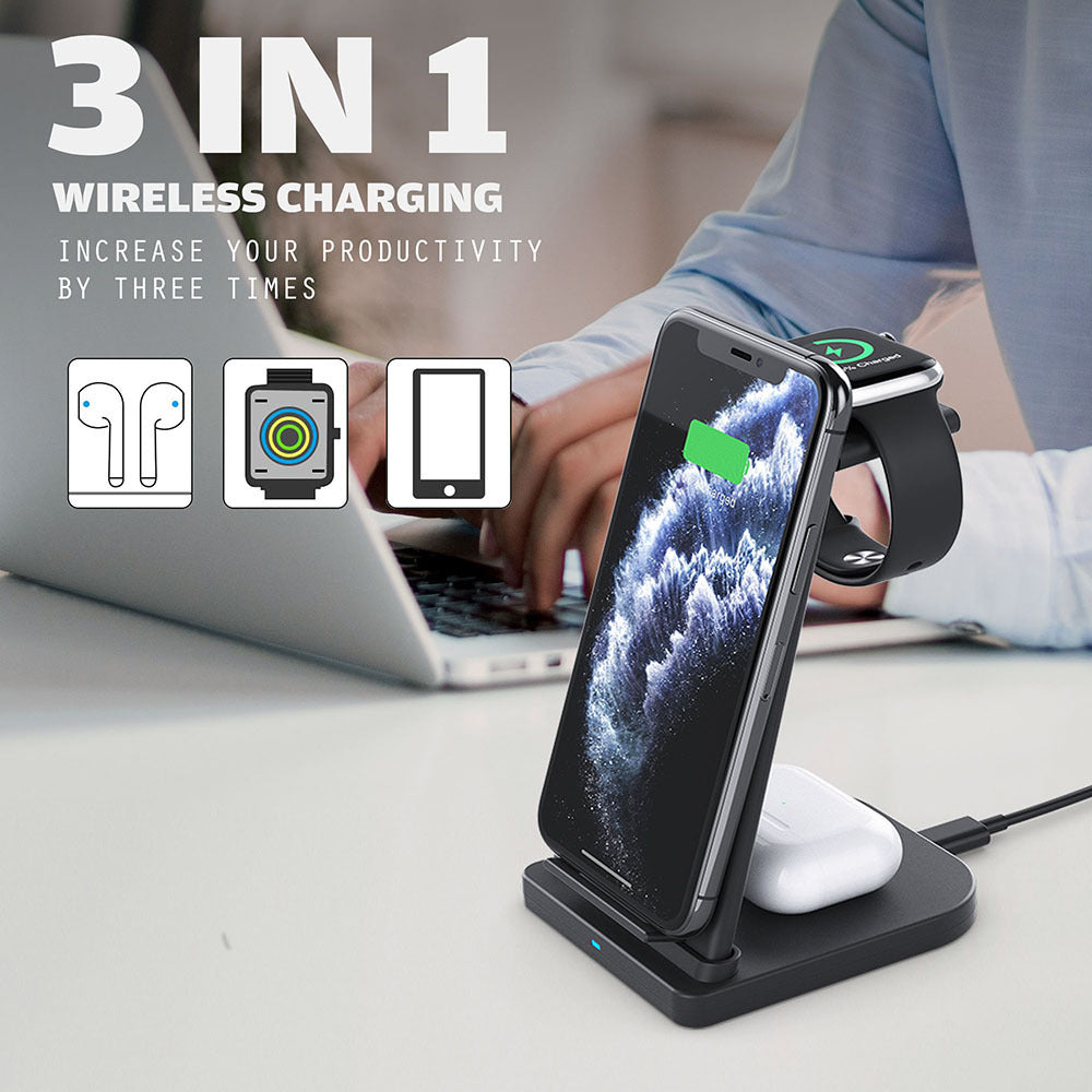 KTX-693587 Wireless Charger for iPhone, Headset, and Watch - 5W to 15W Output, Detachable & Foldable Design