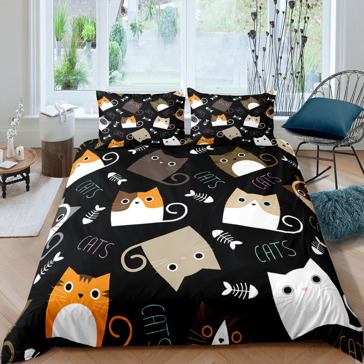 KTX-693843 3D Cartoon Cat Duvet Cover Set - High-Definition Digital Print Bedding, 3-Piece Polyester Collection