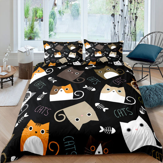 KTX-693843 3D Cartoon Cat Duvet Cover Set - High-Definition Digital Print Bedding, 3-Piece Polyester Collection