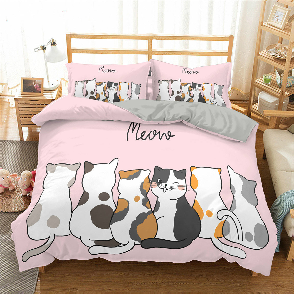 KTX-693843 3D Cartoon Cat Duvet Cover Set - High-Definition Digital Print Bedding, 3-Piece Polyester Collection