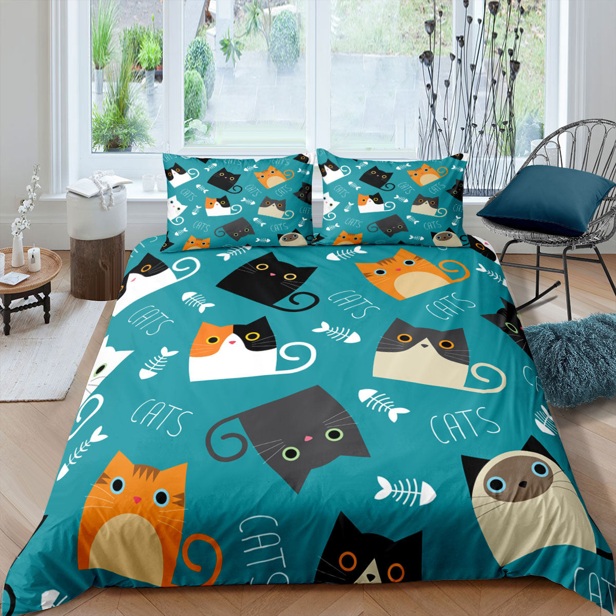 KTX-693843 3D Cartoon Cat Duvet Cover Set - High-Definition Digital Print Bedding, 3-Piece Polyester Collection