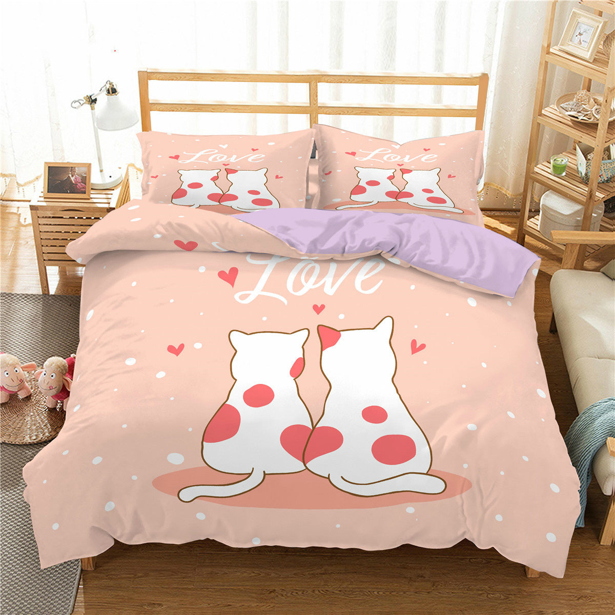KTX-693843 3D Cartoon Cat Duvet Cover Set - High-Definition Digital Print Bedding, 3-Piece Polyester Collection