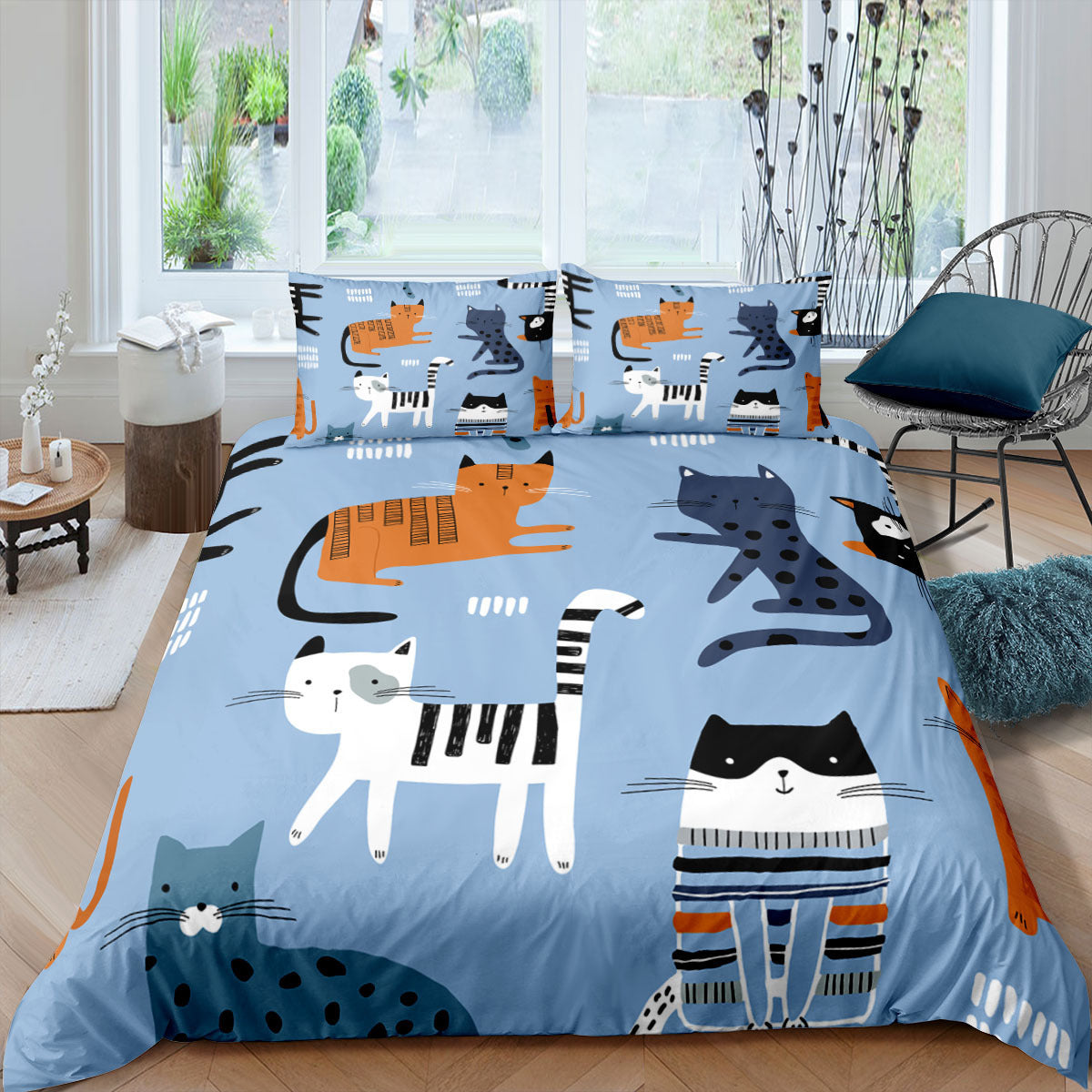 KTX-693843 3D Cartoon Cat Duvet Cover Set - High-Definition Digital Print Bedding, 3-Piece Polyester Collection