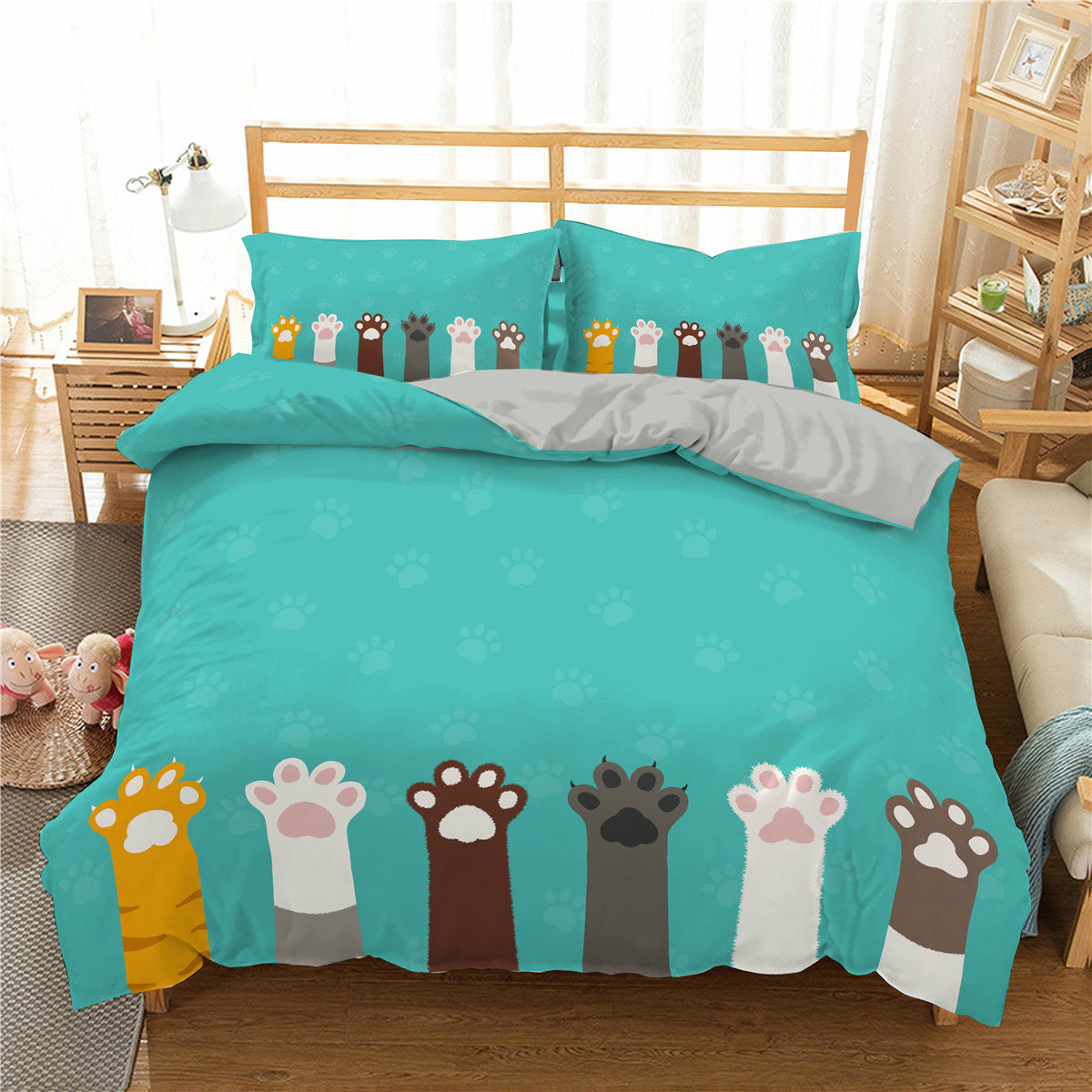 KTX-693843 3D Cartoon Cat Duvet Cover Set - High-Definition Digital Print Bedding, 3-Piece Polyester Collection