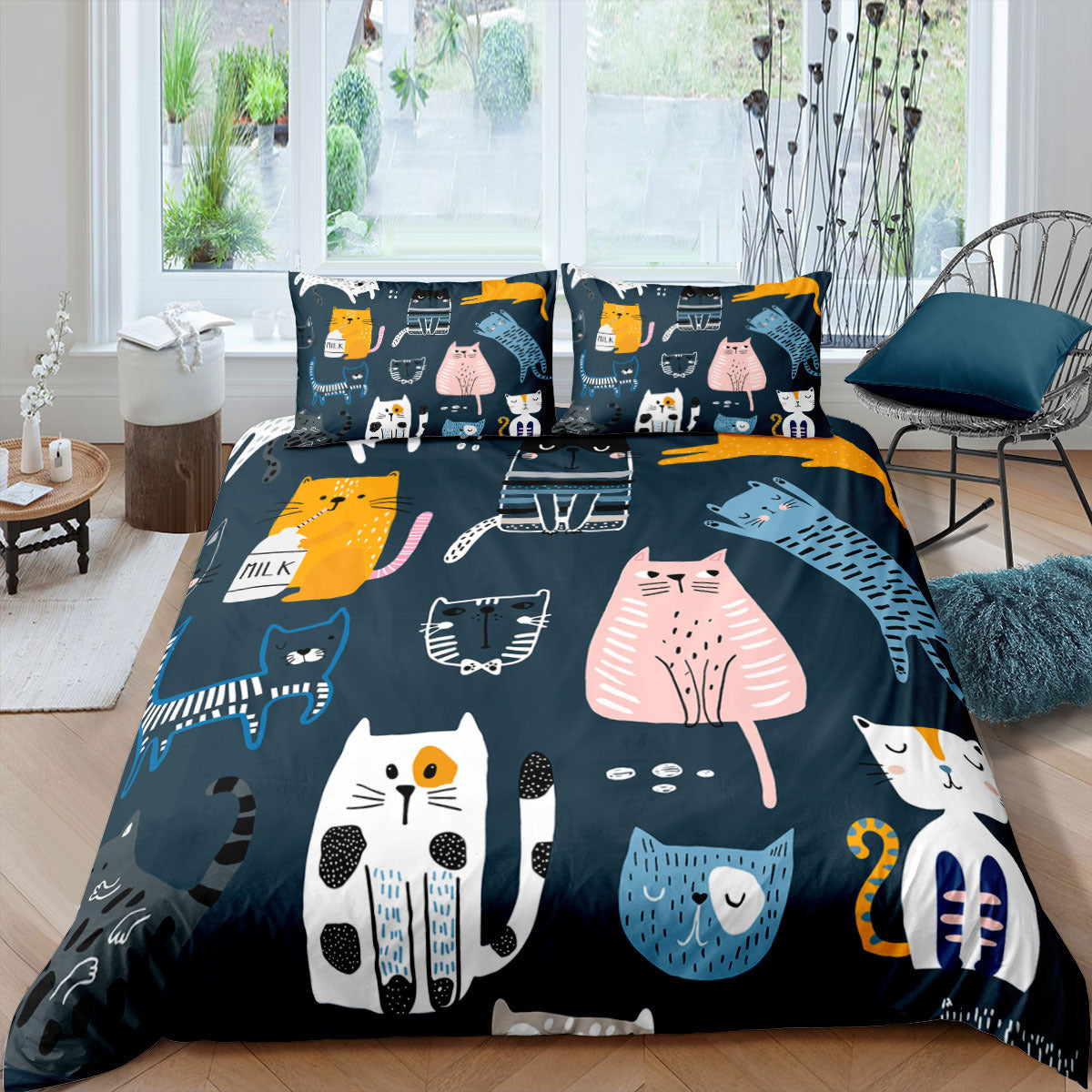 KTX-693843 3D Cartoon Cat Duvet Cover Set - High-Definition Digital Print Bedding, 3-Piece Polyester Collection