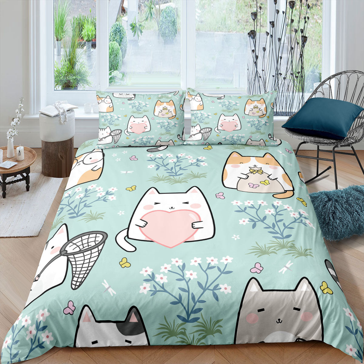 KTX-693843 3D Cartoon Cat Duvet Cover Set - High-Definition Digital Print Bedding, 3-Piece Polyester Collection