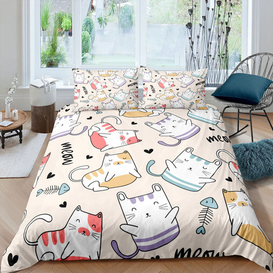 KTX-693843 3D Cartoon Cat Duvet Cover Set - High-Definition Digital Print Bedding, 3-Piece Polyester Collection