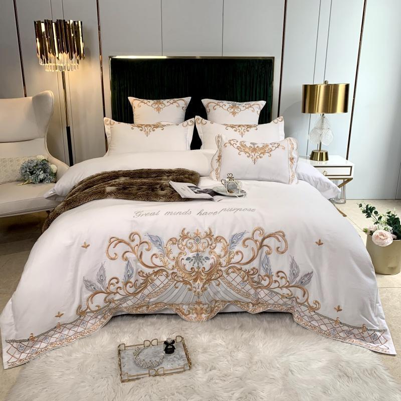 KTX-694995 Luxury Four-Piece Cotton Bed Linen Set with Silk Embroidery, Available in Multiple Sizes