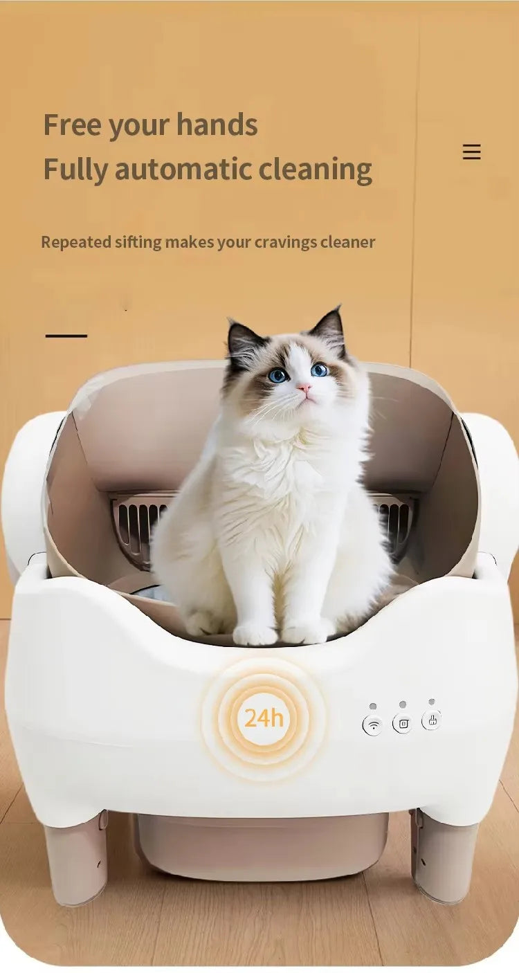 KTX-695123 Automatic Smart Cat Litter Box with Electric Poop Scooper, Eco-Friendly Design, 65L Capacity