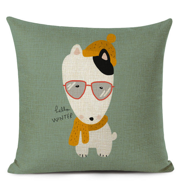 KTX-695507 Chinese Dog Pattern Printed Linen Pillowcase - Simple and Modern Design, 100% PP Cotton Filling