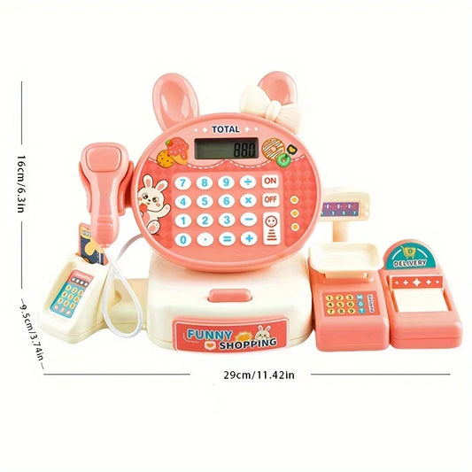 KTX-695507 Kids Electronic Cash Register Toy Set - Pink Supermarket Shopping Playset for Ages 2 to 13