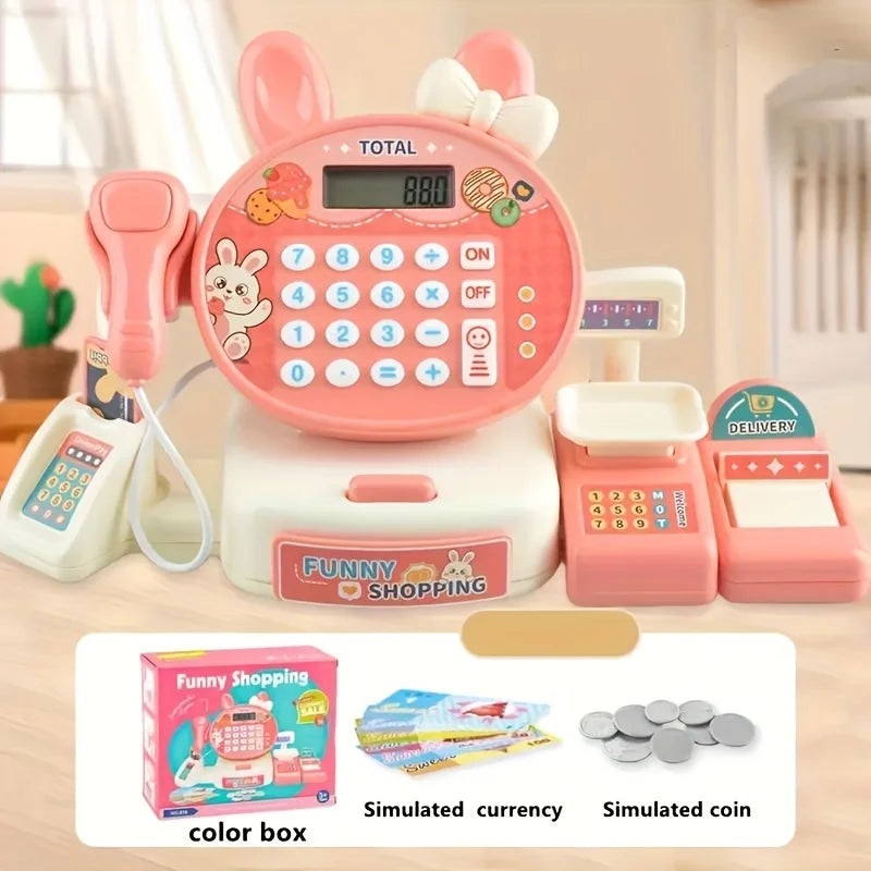 KTX-695507 Kids Electronic Cash Register Toy Set - Pink Supermarket Shopping Playset for Ages 2 to 13