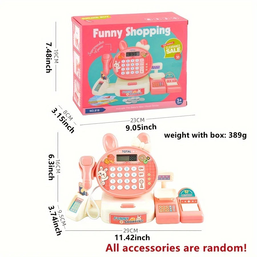 KTX-695507 Kids Electronic Cash Register Toy Set - Pink Supermarket Shopping Playset for Ages 2 to 13