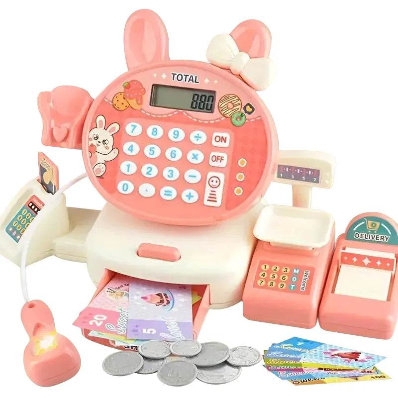KTX-695507 Kids Electronic Cash Register Toy Set - Pink Supermarket Shopping Playset for Ages 2 to 13