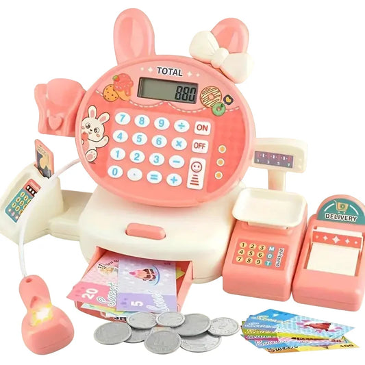 KTX-695507 Kids Electronic Cash Register Toy Set - Pink Supermarket Shopping Playset for Ages 2 to 13