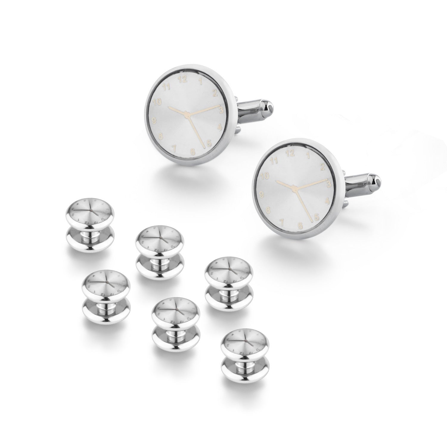 KTX-695507 Men's 8-Piece Cufflinks Set with Round Drip Shell Designs in White, Blue, Black, and Gold-Plated Finishes