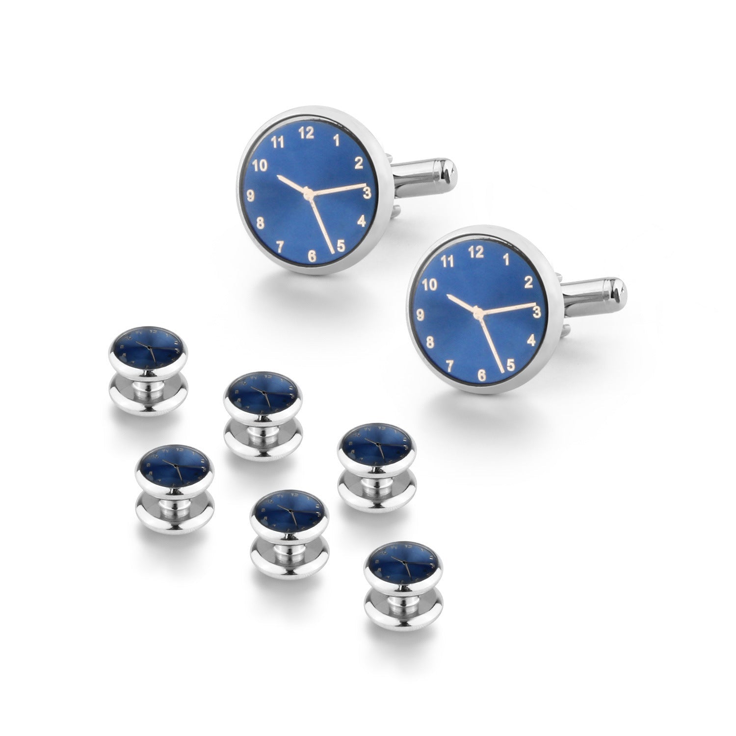 KTX-695507 Men's 8-Piece Cufflinks Set with Round Drip Shell Designs in White, Blue, Black, and Gold-Plated Finishes