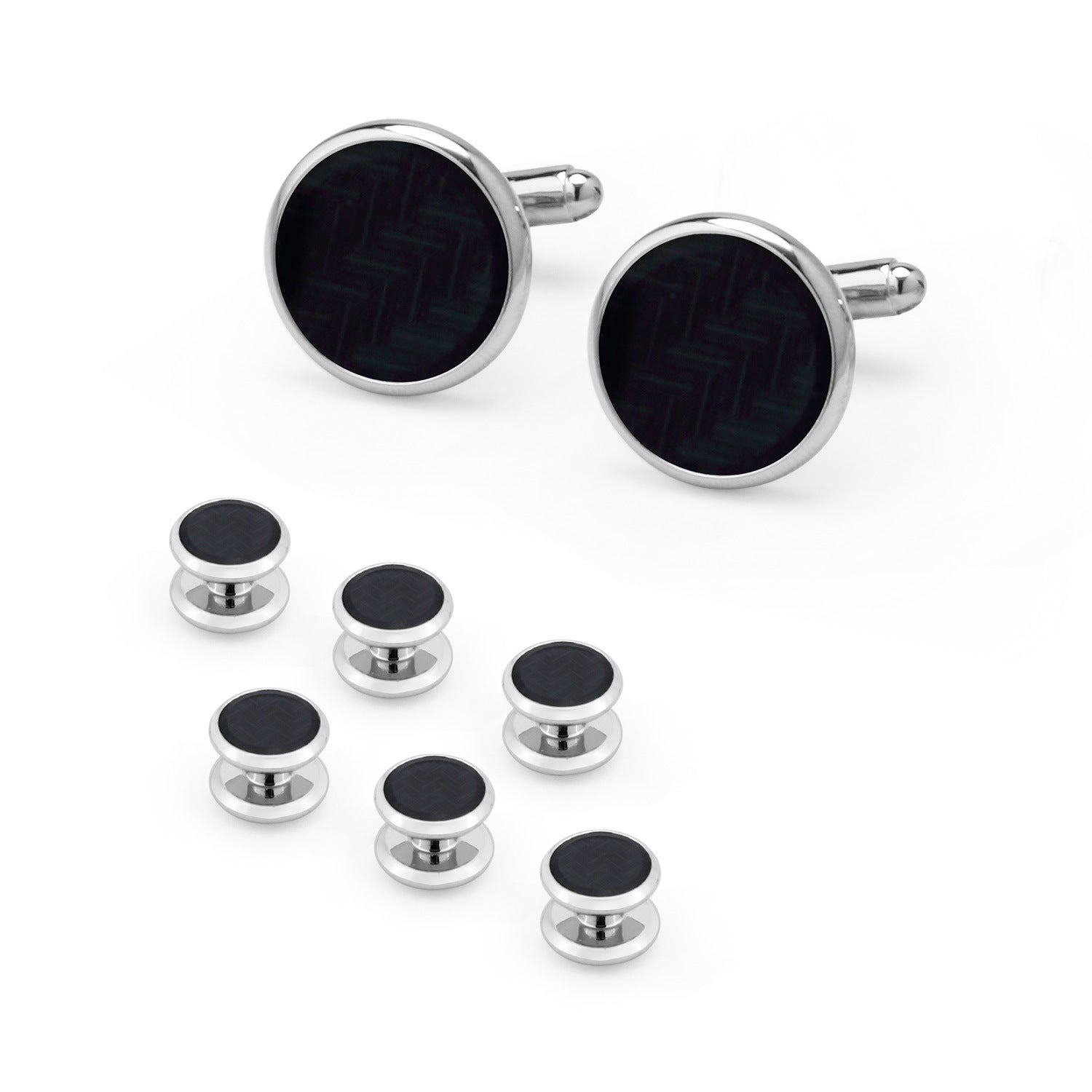 KTX-695507 Men's 8-Piece Cufflinks Set with Round Drip Shell Designs in White, Blue, Black, and Gold-Plated Finishes