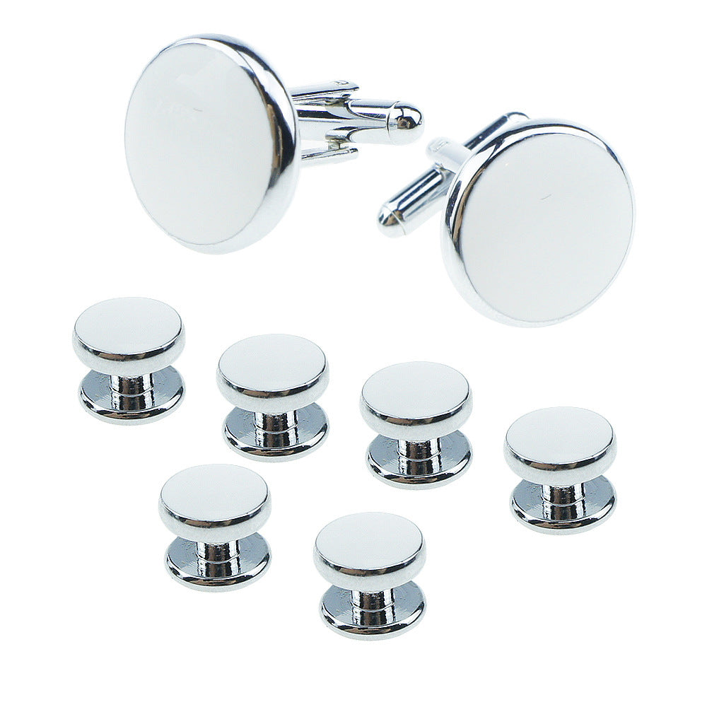KTX-695507 Men's 8-Piece Cufflinks Set with Round Drip Shell Designs in White, Blue, Black, and Gold-Plated Finishes