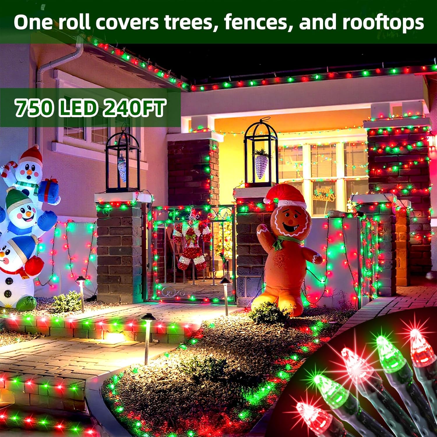 KTX-696019 1500 LED 470FT Outdoor Christmas String Lights with 12 Modes and Timer, Waterproof Red & Green Lights for Holiday Decoration