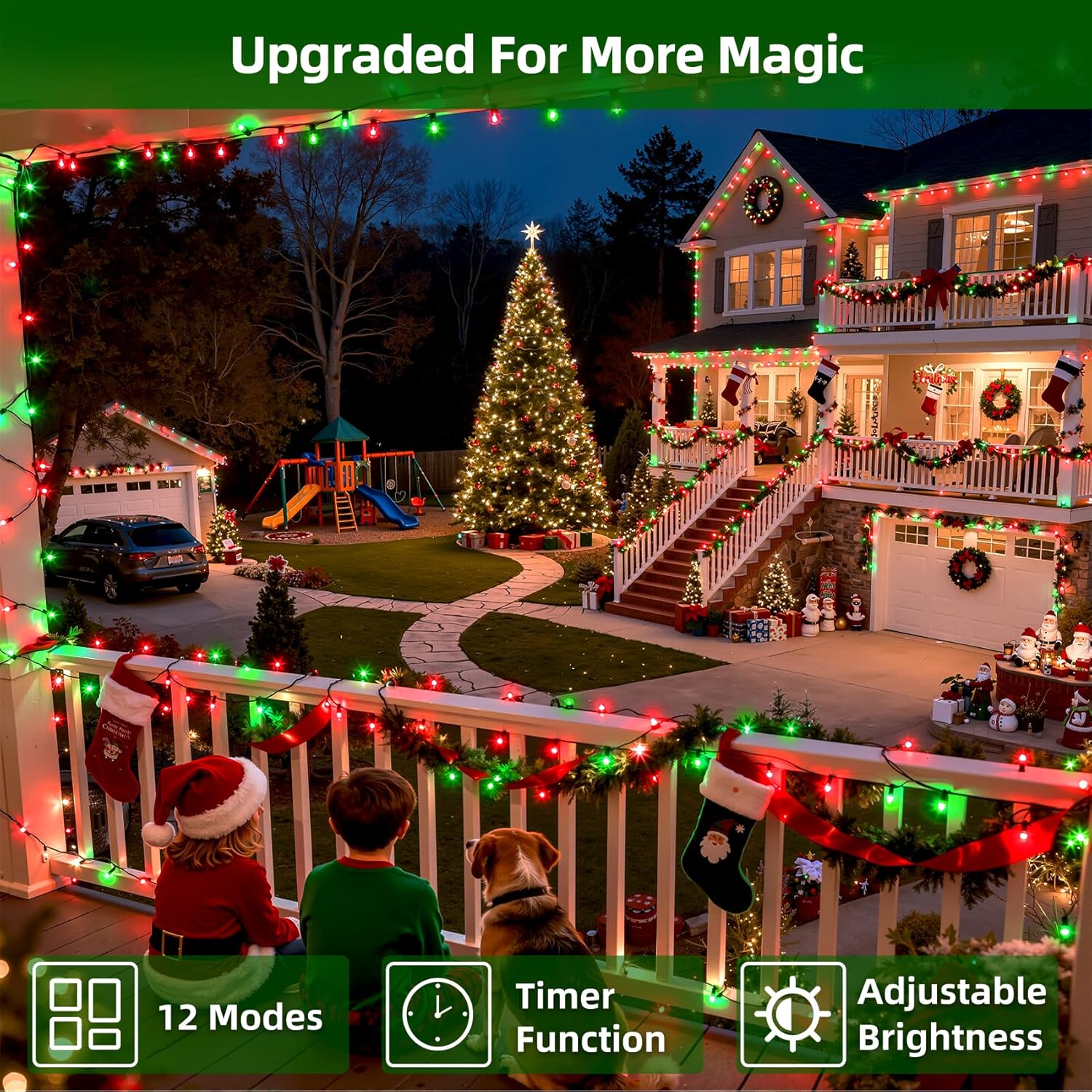 KTX-696019 1500 LED 470FT Outdoor Christmas String Lights with 12 Modes and Timer, Waterproof Red & Green Lights for Holiday Decoration