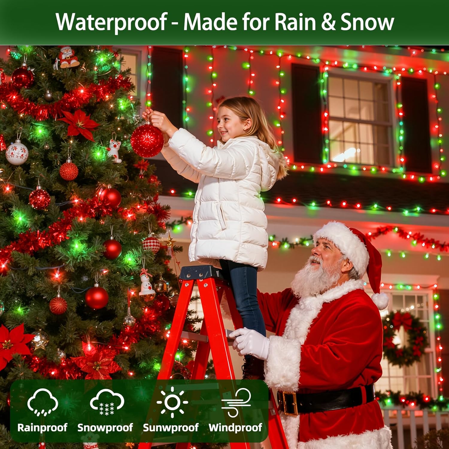 KTX-696019 1500 LED 470FT Outdoor Christmas String Lights with 12 Modes and Timer, Waterproof Red & Green Lights for Holiday Decoration