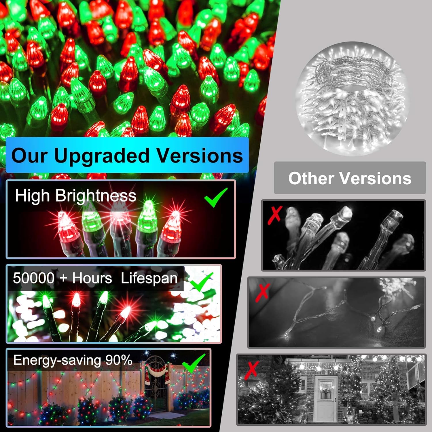 KTX-696019 1500 LED 470FT Outdoor Christmas String Lights with 12 Modes and Timer, Waterproof Red & Green Lights for Holiday Decoration