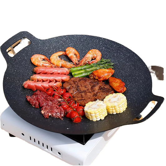 KTX-696339 Smokeless Indoor and Outdoor Metal BBQ Grill Pan with Heat-Resistant Griddle for Roasting and Frying