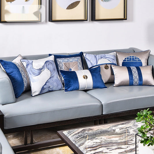 KTX-696787 Chinese Blue Ink Painting Pillow Cover - Multiple Patterns Available, 30x50CM & 45x45CM