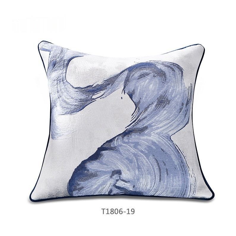 KTX-696787 Chinese Blue Ink Painting Pillow Cover - Multiple Patterns Available, 30x50CM & 45x45CM