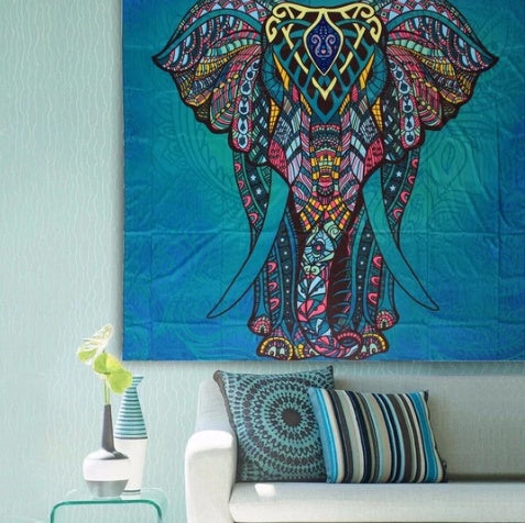 KTX-697683 Turquoise Elephant Tapestry - 100% Polyester Wall Hanging Decor