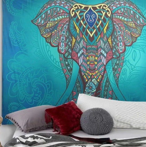 KTX-697683 Turquoise Elephant Tapestry - 100% Polyester Wall Hanging Decor