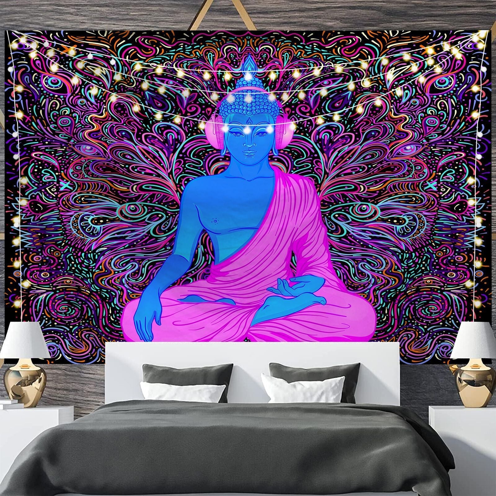 KTX-697811 Geometric Abstract Fluorescent Effect Tapestry - Rectangular Polyester Fiber Wall Hanging, Multiple Colors Available