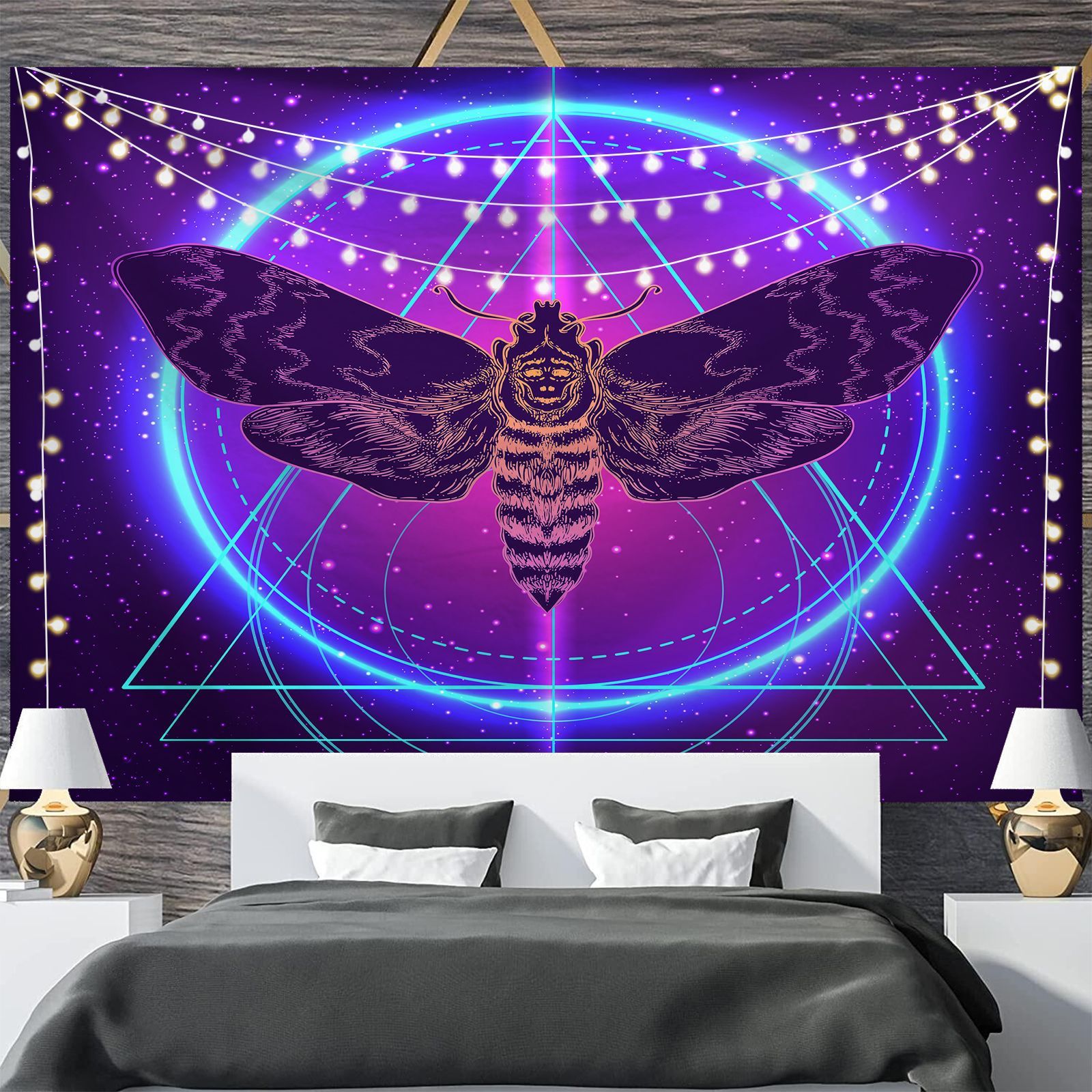 KTX-697811 Geometric Abstract Fluorescent Effect Tapestry - Rectangular Polyester Fiber Wall Hanging, Multiple Colors Available