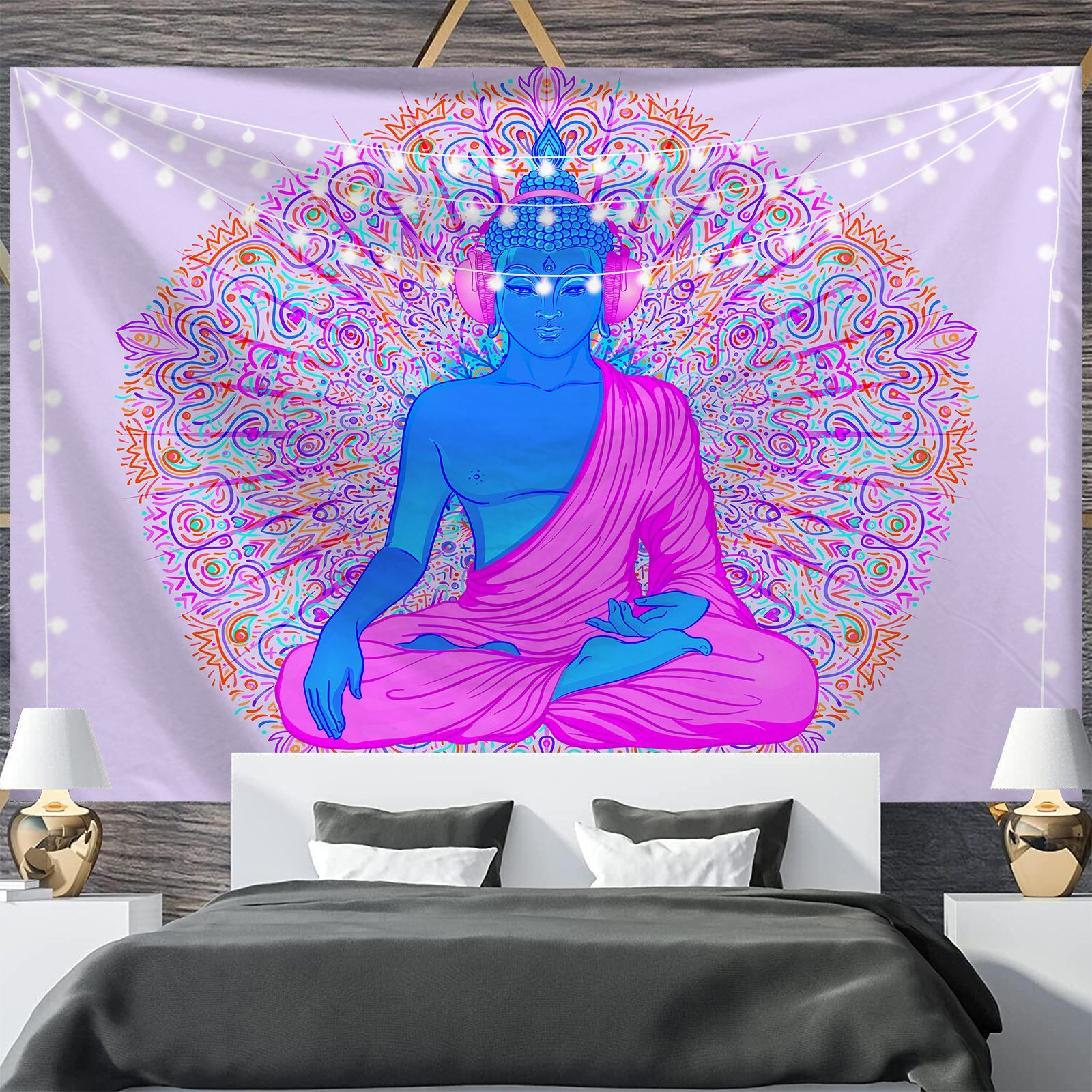KTX-697811 Geometric Abstract Fluorescent Effect Tapestry - Rectangular Polyester Fiber Wall Hanging, Multiple Colors Available