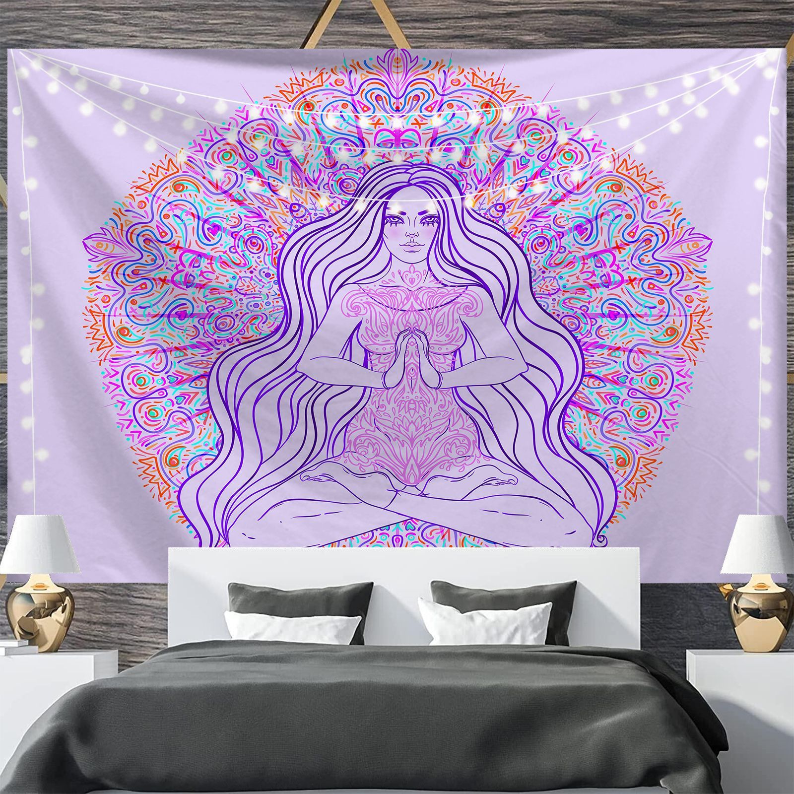 KTX-697811 Geometric Abstract Fluorescent Effect Tapestry - Rectangular Polyester Fiber Wall Hanging, Multiple Colors Available