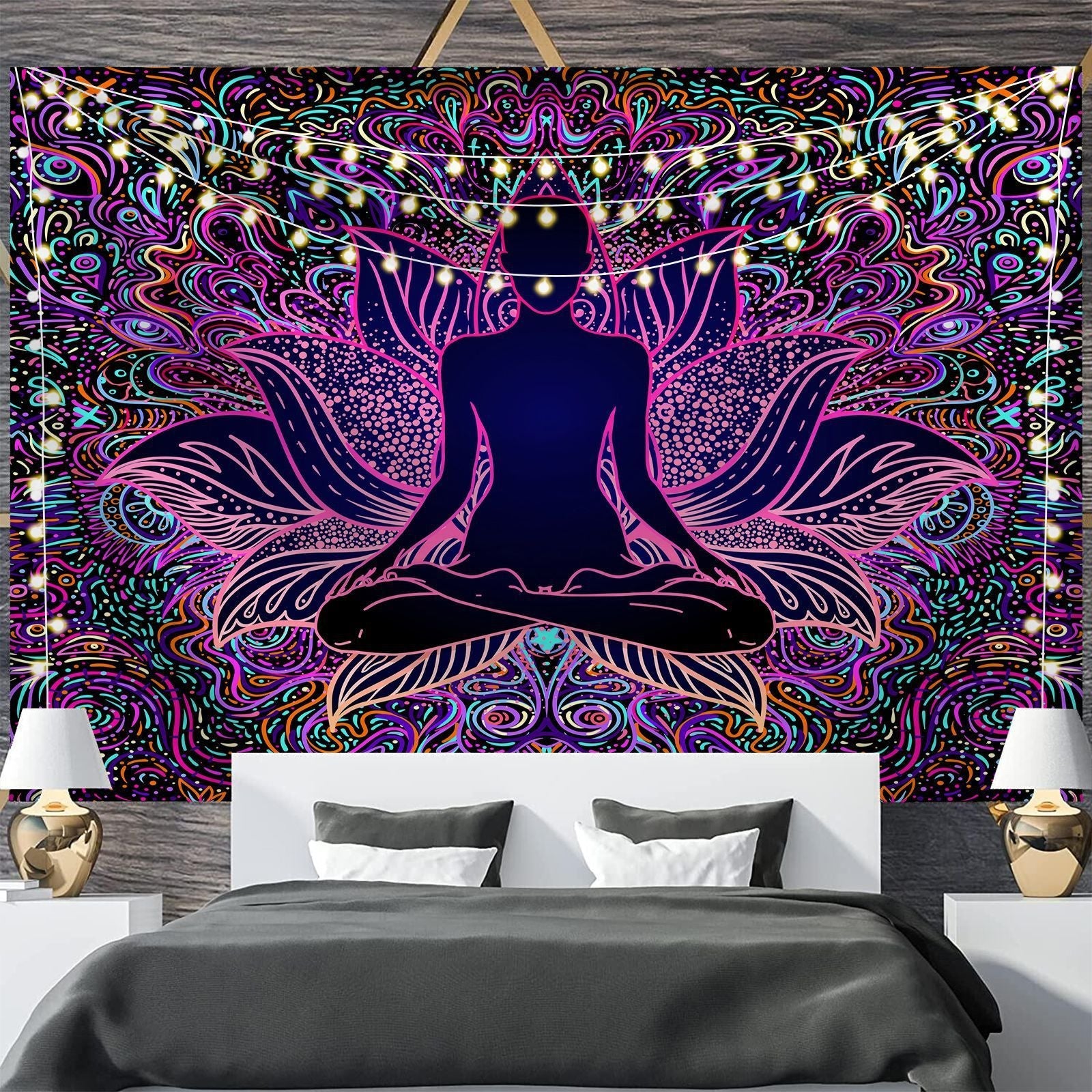 KTX-697811 Geometric Abstract Fluorescent Effect Tapestry - Rectangular Polyester Fiber Wall Hanging, Multiple Colors Available