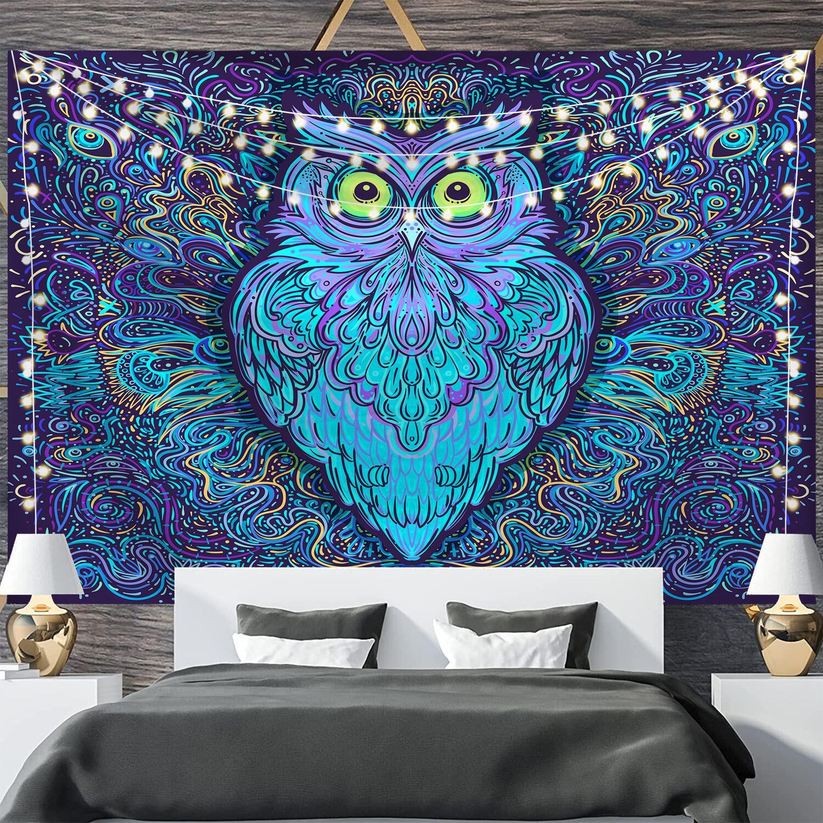 KTX-697811 Geometric Abstract Fluorescent Effect Tapestry - Rectangular Polyester Fiber Wall Hanging, Multiple Colors Available