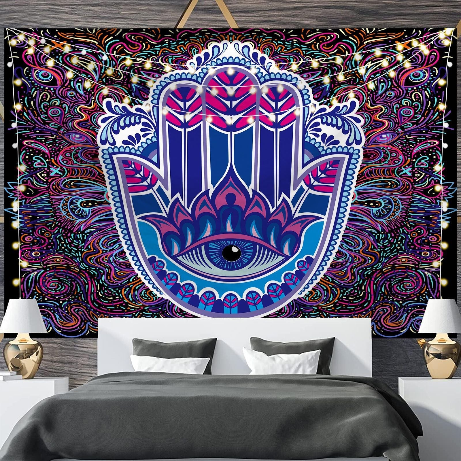 KTX-697811 Geometric Abstract Fluorescent Effect Tapestry - Rectangular Polyester Fiber Wall Hanging, Multiple Colors Available