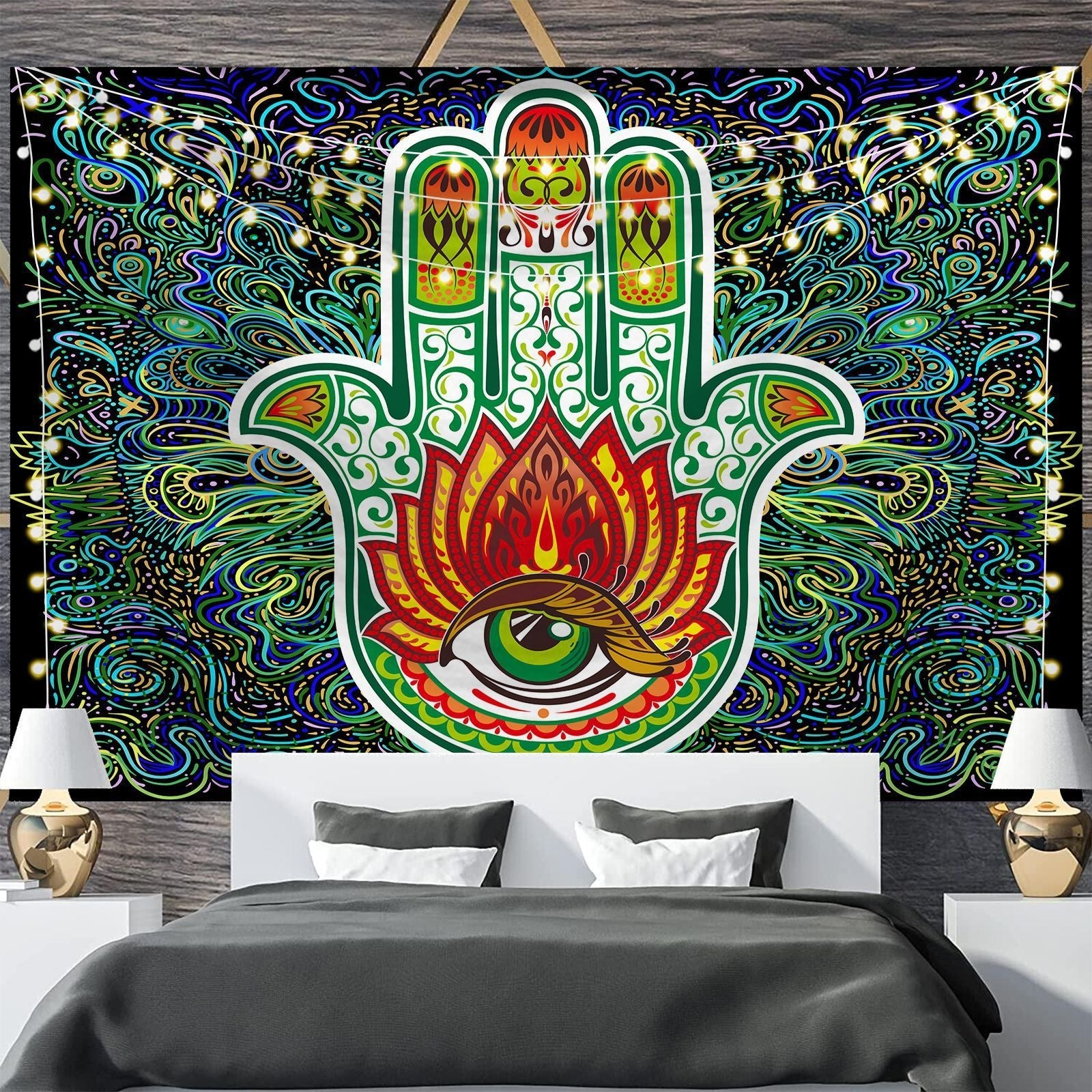 KTX-697811 Geometric Abstract Fluorescent Effect Tapestry - Rectangular Polyester Fiber Wall Hanging, Multiple Colors Available