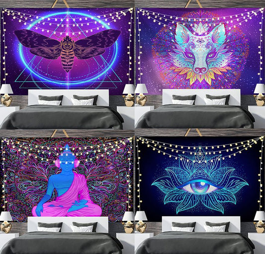 KTX-697811 Geometric Abstract Fluorescent Effect Tapestry - Rectangular Polyester Fiber Wall Hanging, Multiple Colors Available