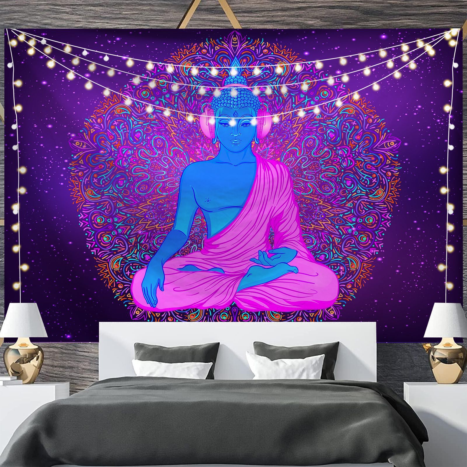 KTX-697811 Geometric Abstract Fluorescent Effect Tapestry - Rectangular Polyester Fiber Wall Hanging, Multiple Colors Available